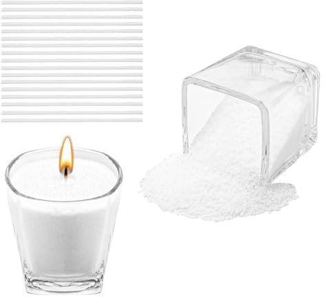 Scentoria Kerzensand 500g, Kerzensand mit Docht, Kerzenwachs Granulat mit 17 Dochte 6 cm, Wachsgranulat für Kerzen, Kerzen Sand, Kerzengranulat für die DIY Kerzenherstellung (Weiß)