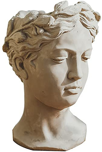 KIUGOP Creative Portrait Retro Kunst Vase Cement Kopf Blumentopf Venus Griechische Göttin Statue Vase Crafts Dekoration,Grau