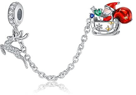 Magic Charms Women's Bead Charm Anhänger 925 Sterling Silber Weihnachtsfeier Weihnachtsschlitten & springender Elch Sicherheitskette Charms Europäische Armbänder und Halsketten Geburtstagsgeschenke