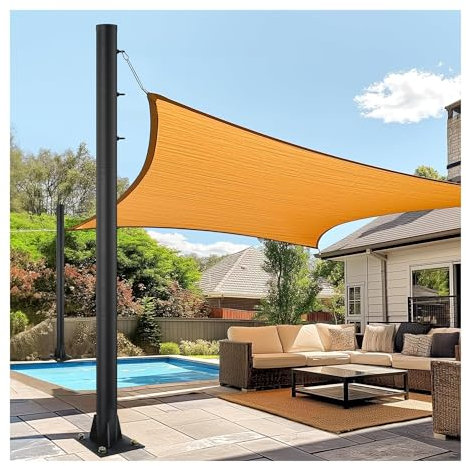 2 set di pali per vela parasole da 2 m, resistenti pali in acciaio per tenda da esterno, baldacchino, luci da giardino, terrazza, parco giochi, cortile, in metallo nero, tenda da sole e vela