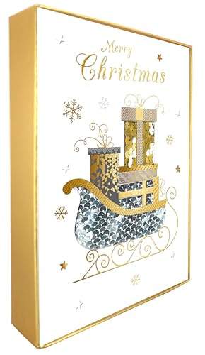 Box of 5 Winter Glow Merry Christmas Sleigh Hand-Finished Christmas Cards BXW004