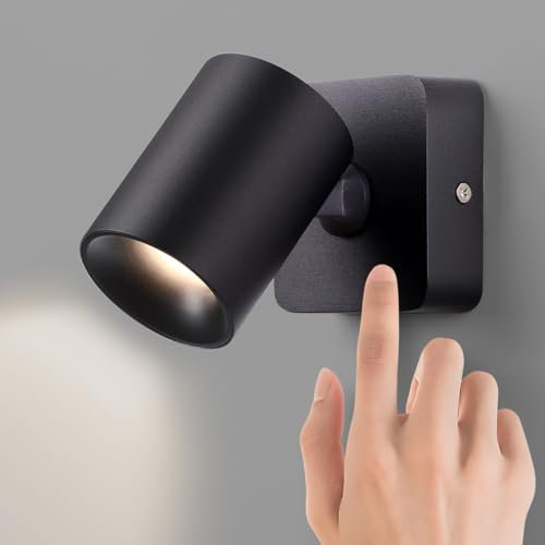 AWEKLIY Applique Murale Intérieur LED 5W, Lampe Murale Tactile Dimmable Lampe de Chevet Rotatif 350°, 3000k Blanc Chaud Réglable Liseuse pour Salon, Chambre, Escalier, Couloir, Bureau, Hôtels, Noir