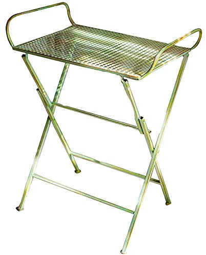 Vintage Schmiedeeisen Klapptisch Outdoor Beistelltisch für Terrasse Garten und Balkon Retro Antik Dekoration Tisch für Pool und Hinterhof Rustikaler Couchtisch mit klappbarem Gestell