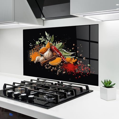ARTHUB® Crédence de Cuisine en Verre 80x120 cm, Spices Art | Protection Contre Les éclaboussures, Revêtement Mural en Carreaux, Plaque en Verre, Verre trempé, Aliments, Épices