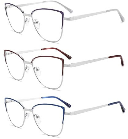 MODFANS 3er-Pack Lesebrille Damen Blaulichtfilter Metallrahmen Edelstahl Material
