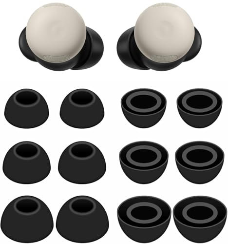 BLUEWALL 6 Pairs Ear Tips Compatible with Pixel Buds Pro 2, 6 Pairs S/M/L Sizes Eartips Replacement Silicone Earbuds Tips, Compatible with Pixel Buds Pro 2 Black