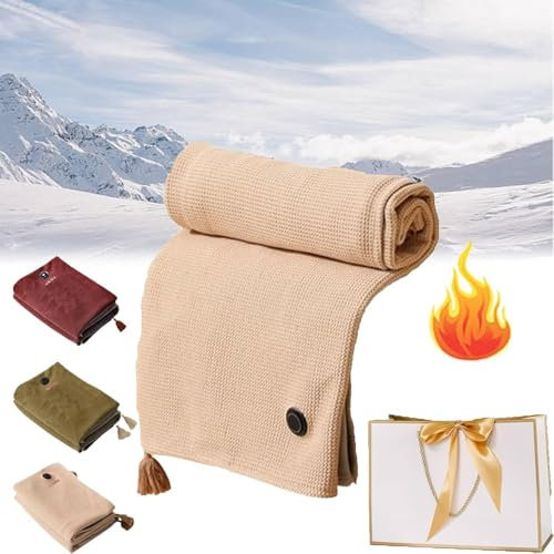 Heated Shawl Wraps for Women,Portable Heated Shawl,Heated Blanket Shawl Wearable,USB Heated Blanket(Size:with Power Bank,Color:Beige)