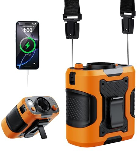 KIMMOO Rechargeable Turbo Waist Fan, 100 Spds, 24H, LED Flashlight, Orange