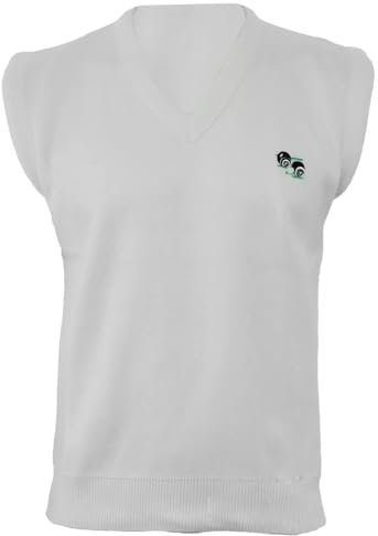 FASHIONISM Mens Sleeveless Bowling Slipover Jumper Adults Embroidered Bowls Logo Pullover Knitted Tank Top Warm Winter Sweater White