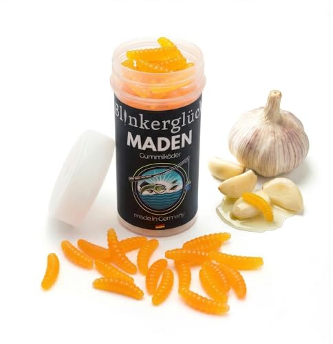 Blinkerglück Maden 2cm - 50 Gummiköder mit Aroma für Friedfisch & Forelle | Kunstmade für Rotauge, Rotfeder, Schleie | Softbait zum Stippen & Posenangeln