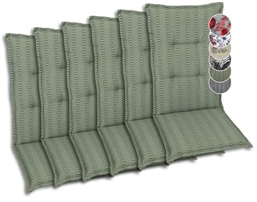 GO-DE Textil Bequeme und attraktive Polsterauflagen für Mittellehner-Gartenstühle (6er-Set, Streifen Exclusiv grün, Mittellehner)