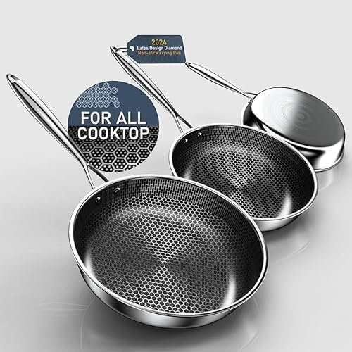 Lot de 3 poêles 26cm+28cm+30cm, Poêle à frire antiadhésive diamant, Acier inoxydable de première qualité, Adaptées à l'Induction, Sans PTFE - Sans PFAS - Sans PFOA (LR3)