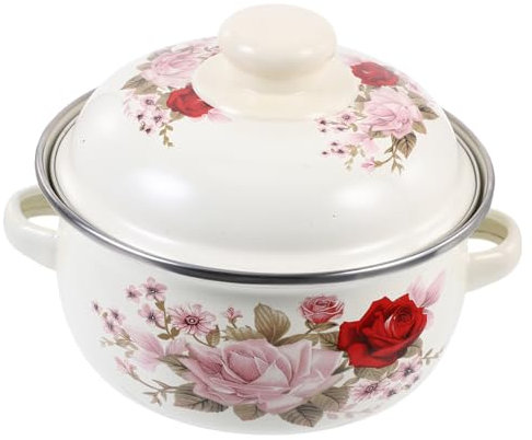 Gatuida Suppentopf aus Emaille Stock Pot unten Kochtöpfe Kochtopf Falken-Emaille pfannensets pfannkuchenwender induktions pfanne kleiner Schmortopf Suppentopf mit zwei Henkeln Colorful