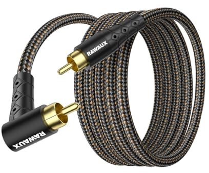 RAWAUX RCA Cable Single 90 Degree RCA Male to Male Subwoofer Audio Cable 24K Gold Plated Digital Coaxial Audio Lead for Amplifier, Speakers, HDTV 10M