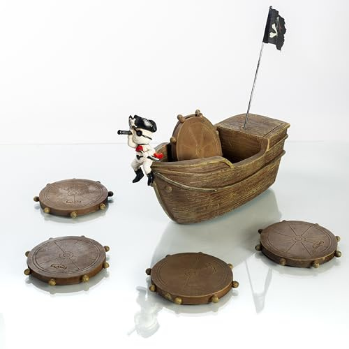 Piratenschiff Untersetzer-Set 6 Stück, rustikalerin handgefertigtem Kanu niedlicher Kapitän-Blockhütten-Schmücken, Dekor für Campingtisch, Bauernhaus, Haus, lustige Heimgeschenke Dekorationen