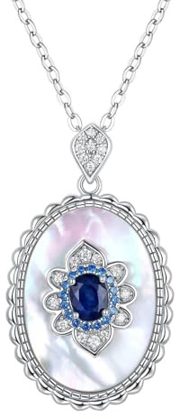 Homxi Frauen Kette Anhänger 925 Silber,Frauen Halskette Oval mit 0,55 Karat Zirkonia Halskette Blau Silber Anhänger Damen