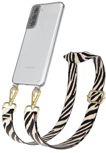 EAZY CASE Handykette - Verstellbares Taschenband kompatibel mit Galaxy S21 5G, Schulterriemen, Handykordel mit Silikon Hülle, Umhängetasche, Zebra - Schwarz Beige Gold