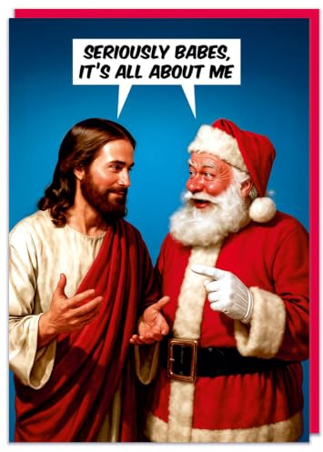 Dean Morris Cards It's All About Me Funny Christmas Card - Funny Father Christmas Jesus Christmas Card - Christmas Surreal Humour