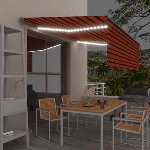 Qnhdfrt Automatische Markise mit Rollo LED Windsensor 4,5x3m Orange Braun Anthrazit Rahmen UV-beständig wasserfest für Balkon Terrasse Garten Sonnenschutz