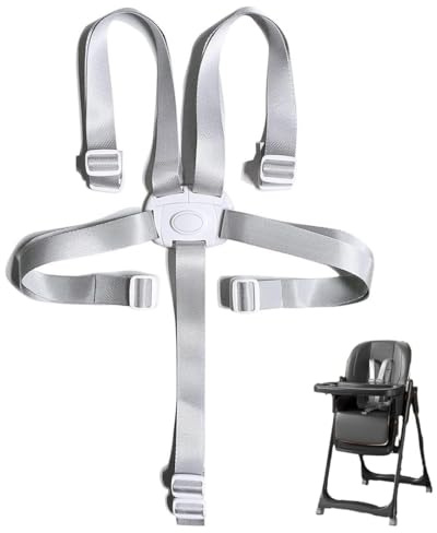 UIEXAY 1 Stück 5 Punkt Gurt Sicherheitsgurt Hochstuhl Multifunktional Kinderschutzgurt Hochstuhl Gurt für Buggy, Kindersitz, Kinderwagen und Hochstuhl,hauck hochstuhl zubehör,Grau