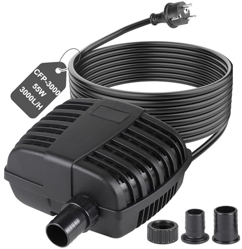 CPROSP Pompe Bassin Exterieur CFP-3000L/H [2025] - 55W, Pompe pour étang Ultra Silencieuse et économe en énergie, Protection Poissons, Idéale pour étang de Jardin et Ruisseau Décoratif, IPX8