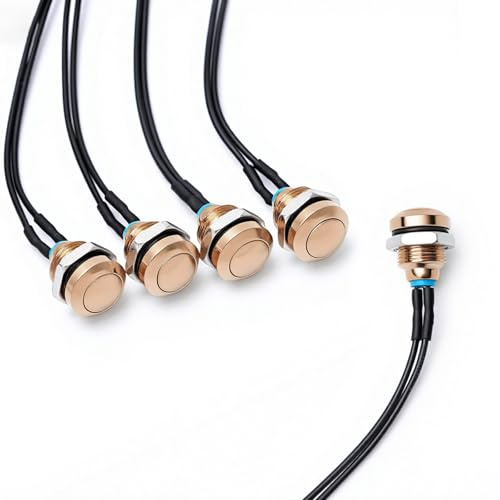 APIELE Lot de 5 interrupteurs à bouton-poussoir en métal SPST 1NO 2 A 36 V AC/DC avec trous de montage de 10 mm, 5 pièces pré-câblées en laiton plaqué couleurs IP65 (café, 10 mm)