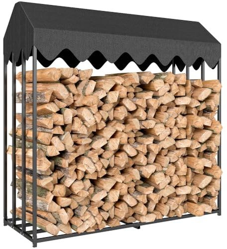 Outsunny Estante de Leña Metálico 186x70x185 cm, Leñero Exterior de Metal | Cubierta Impermeable 600D Oxford, Marco de Acero, Soporte para Leña de Chimenea, Jardín, Terraza