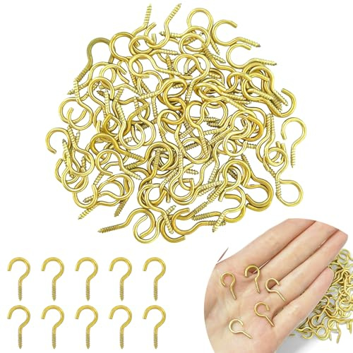 KEJOL 80 ganchos pequeños de rosca en metal dorado, ideales para plantas colgantes y luces decorativas, uso interior y exterior