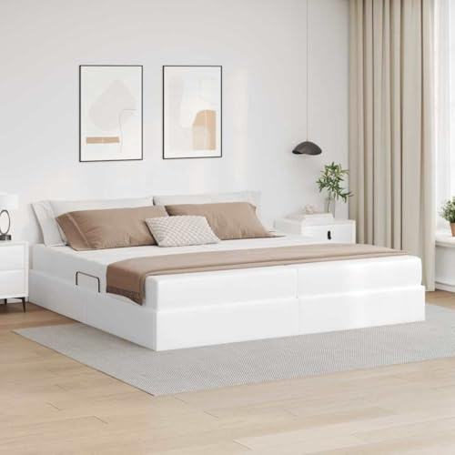 THOYTOUI Aufbewahrungsbett Set 2 STK. Weiß Leder mit Metallrahmen Modernes Design für Schlafzimmer Aufbewahrung