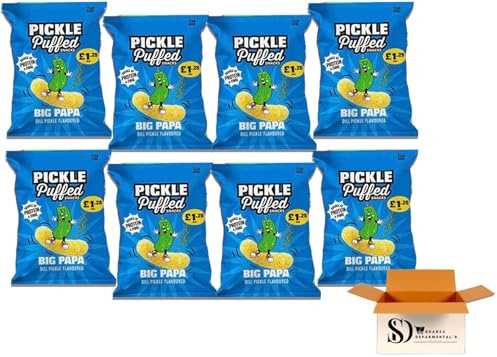 Van Holten’s Big Papa Dill Pickle Puffed Snacks – 8 x 50g Multipack – Zesty & Tangy Corn Puffs – Authentic US Style Pickle Flavour
