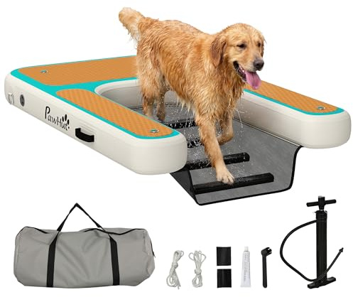 PawHut Rampa de Agua Hinchable para Perros para Piscina, Barcos, Lagos, 151x102 cm, Escalera Flotante para Perros con Superficie Antideslizante de EVA, para Razas Grandes de hasta 100 kg