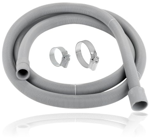 SPARES2GO Drain Outlet Hose & Clip Kit for White Knight Dishwasher (2.5M, 30mm / 22mm)