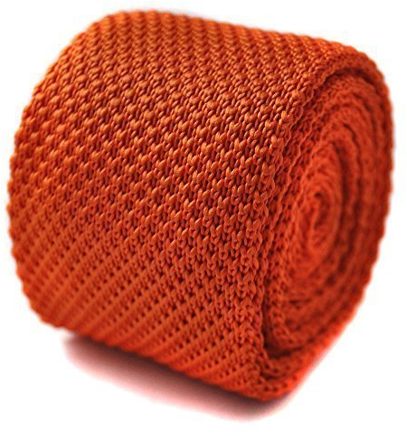 Frederick Thomas Plain Orange Knitted Tie with Pointed End – Stylish Men’s Accessory, Classic Design for Business & Casual Wear, Slim 5cm Width