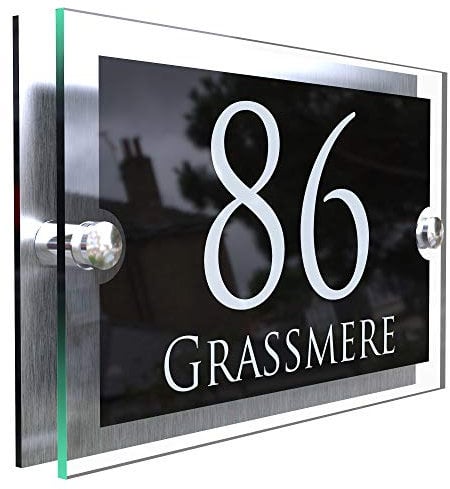 K Smart Sign House Sign Modern Glass Effect Acrylic Door Number Name Road Plate Plaque, Grey|blue|black