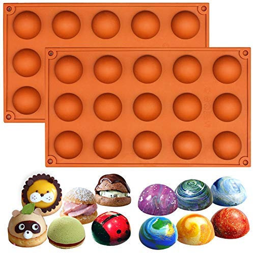 musykrafties 2 Pack 15-Cavity Small Semi Sphere Dome Chocolate Silicone Moulds for Jello Mini Teacake