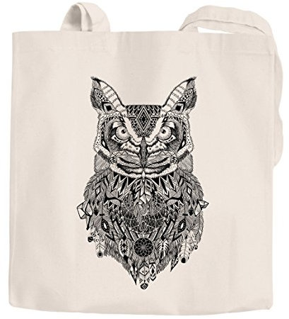 Jutebeutel Eule Zentangle Boho Bohamian Owl Tragetasche Stofftasche Autiga® natur 2 lange Henkel