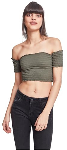 Urban Classics Damen Ladies Cropped Cold Shoulder Smoke Top Top, per Pack Grün (Olive 00176), Large (Herstellergröße: L)