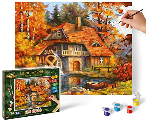 Schipper 609240799 Vieux Moulin Peinture par numéros pour Adultes avec pinceaux et peintures acryliques 24 x 30 cm