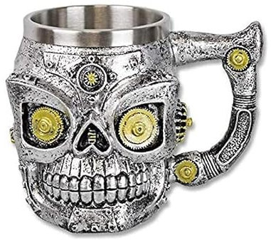 Outletdel ocio Jarra de Cerveza Decoracion Calavera. Fabricada en Resina y Acero. Tamaño 12cm