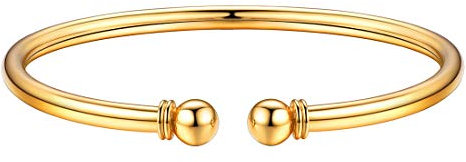 U7 Manschette Armband Damen 18k vergoldet Silber Poliert Offener Armreif mit Kugel am Ende Mädchen Frauen verstellbar Armspange Armschmuck für Geburtstag Valentinstag