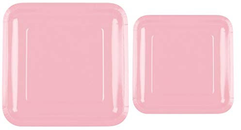 100 Count Square Light Pink Paper Plates | 50~9 Dinner Paper Plates | 50~7 Dessert Paper Plates | Light Pink Party Theme