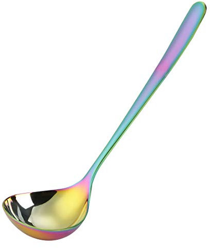 sourcing map Edelstahl Suppe Schöpflöffel Löffel Einteilig Design Restaurant Küche Kochgeschirr zum Servieren Suppe 7,8 Zoll Regenbogenfarbe
