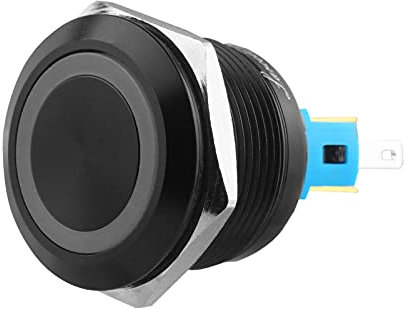 Larcele 22mm Interruttori a Pulsante con 12V Indicatore,DIY Impermeabile Autobloccante Interruttore Metallo, 1NO1NC Guscio in Nero Metallo,1 Pezzi JSANKG-24 (Autobloccante,Luz Verde)