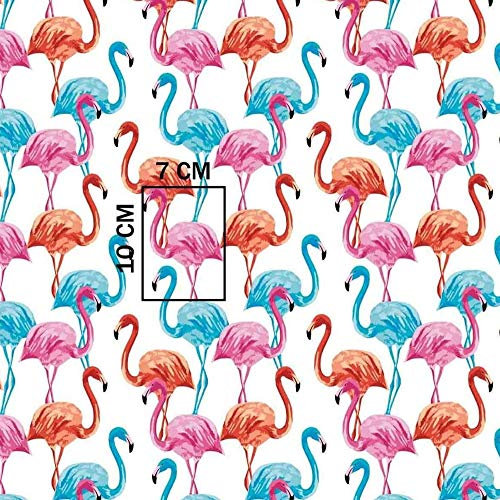 Pingianer Tissu de couture, 100 % coton pour enfant, vendu au mètre, motif de flamant rose, blanc, rose, bleu, 100 x 160 cm