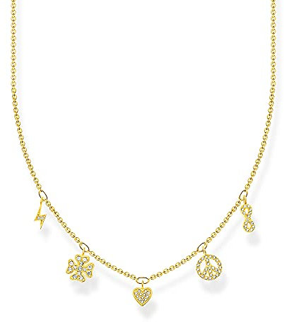 Thomas Sabo Damen Halskette mit Symbolen 925er Sterlingsilber 750er Gelbgold Vergoldung mit Zirkonia, Länge: 38cm - 42cm, KE2123-414-14-L42V