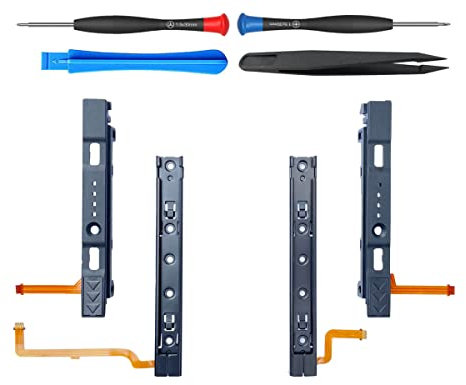 ElecGear Schieberbaugruppe Ersatz für Nintendo Switch HAC-001 und Joy Con Controller, Linke/Rechte Gleitschiene für Switch und Plastikrutsche Slider für Joy-Con mit Flexkabel, Reparaturwerkzeug inkl.