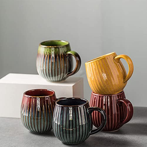 Saumo 5er Set 480 ml Hochwertige Handgefertigte Kaffeetassen aus Porzellan, Kaffee - Tasse in Modern Vintage Design - große Kaffeebecher mit großem Henkel für Kaffee & Tee