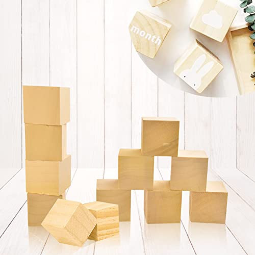 BUENTYA 12 Cubi di Legno Naturale 5x5CM Cubi di Legno Decorare Senza Finish o Vernice Piccoli Blocchi di Legno per Intaglio, Modellatura, Pittura Fai da Te, Artigianato