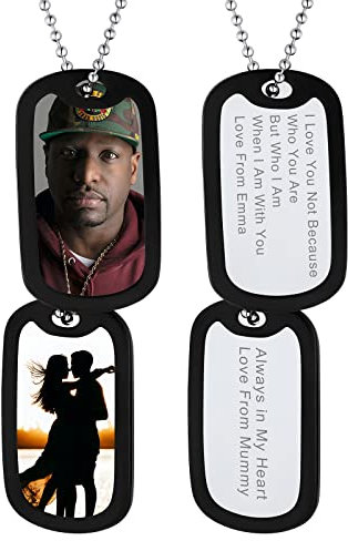 Supcare Damen Personalisiert Erkennungsmarke Dog Tags Foto Halskette Gravur Anhänger für Name Text Militär Police Armee Edelstahl Kette mit Silikon für Frau Jungen mit Geschenkebox Doppel-Silber