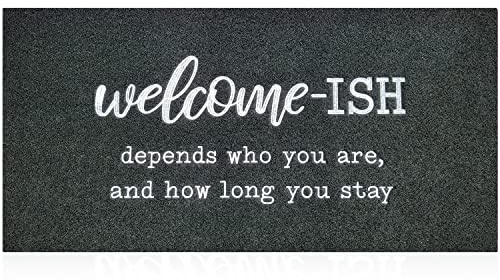 JJUUYOU Large Door Mats Outdoor Welcome Mat for Front Door Outside Entryway Funny Doormat Non Slip Rubber Back Rugs Black Welcome-ish Low Profile Mats for Entry Patio Shoe Rugs
